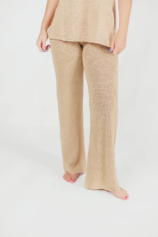 Brielle Crochet Knit Pant in Sand (No Lining)