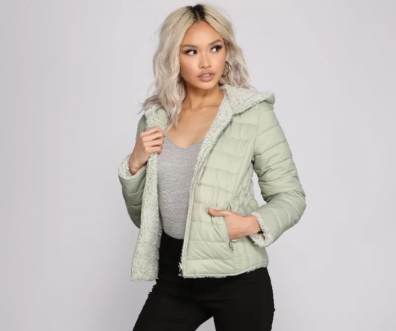 Faux Fur Reversible Puffer Jacket