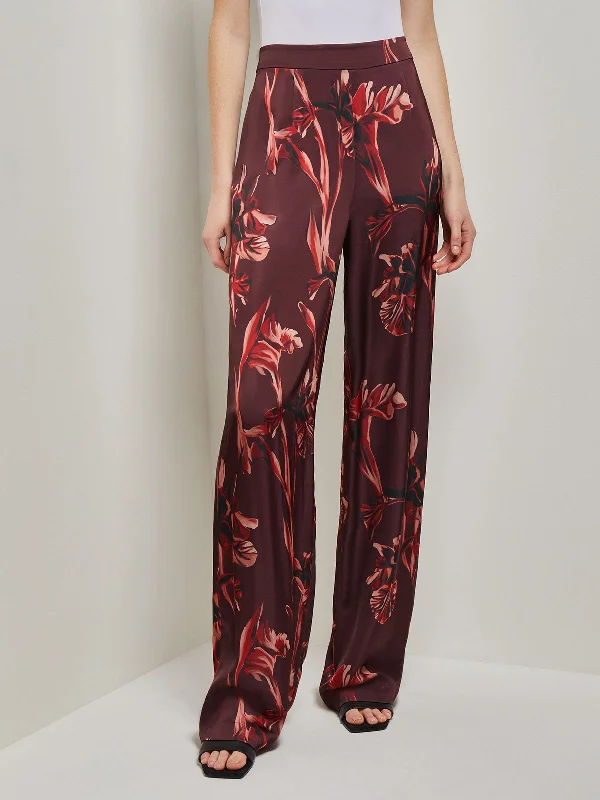 Floral Straight Leg Crepe de Chine Pants