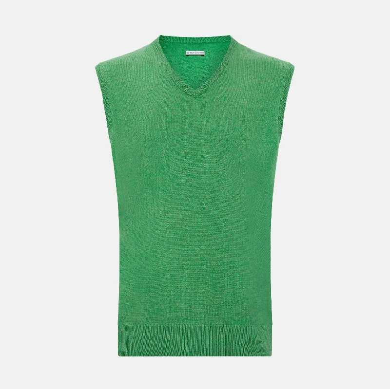 Green Cashmere V-Neck Vest