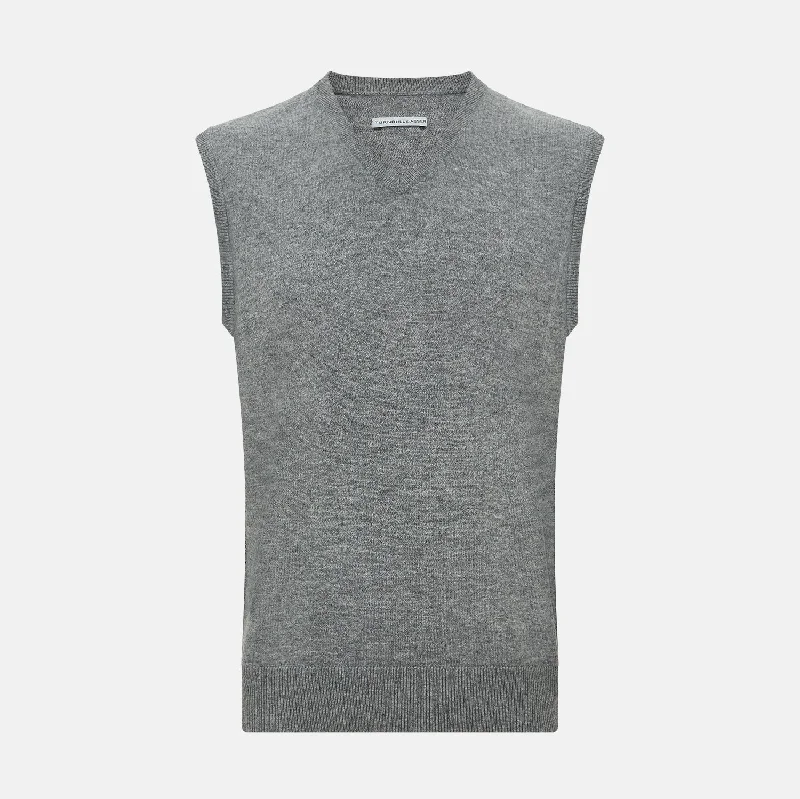 Grey Melange V-neck Cashmere Vest