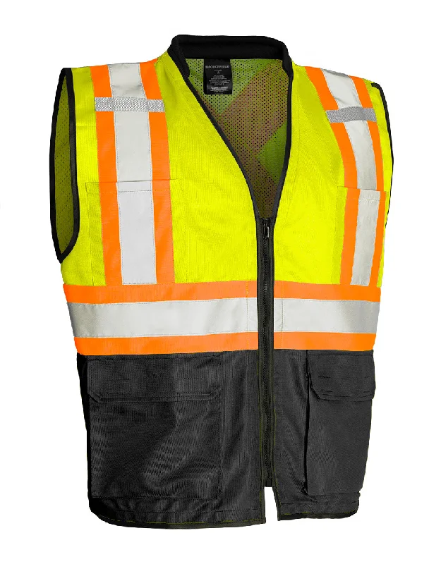 Hi Vis Traffic Safety Vest with Zipper Front, Tricot Polyester, 3 Sizes