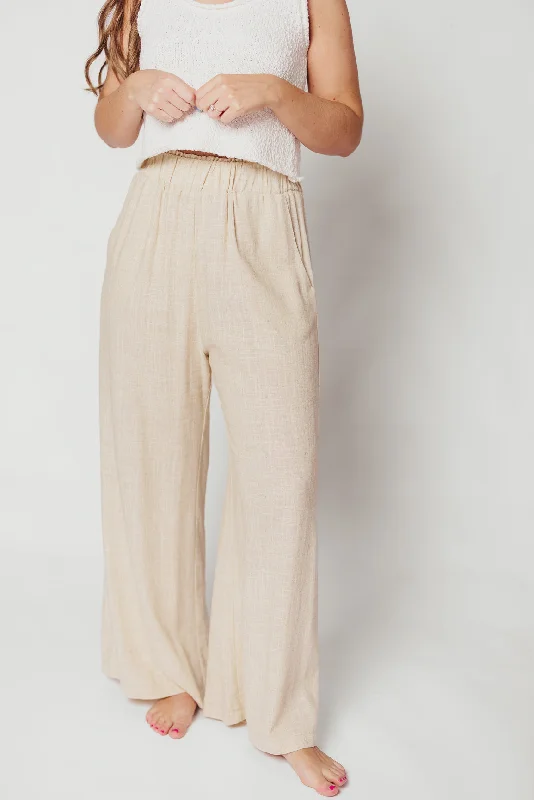 Hailey Linen-Blend Wide Leg Pants in Natural