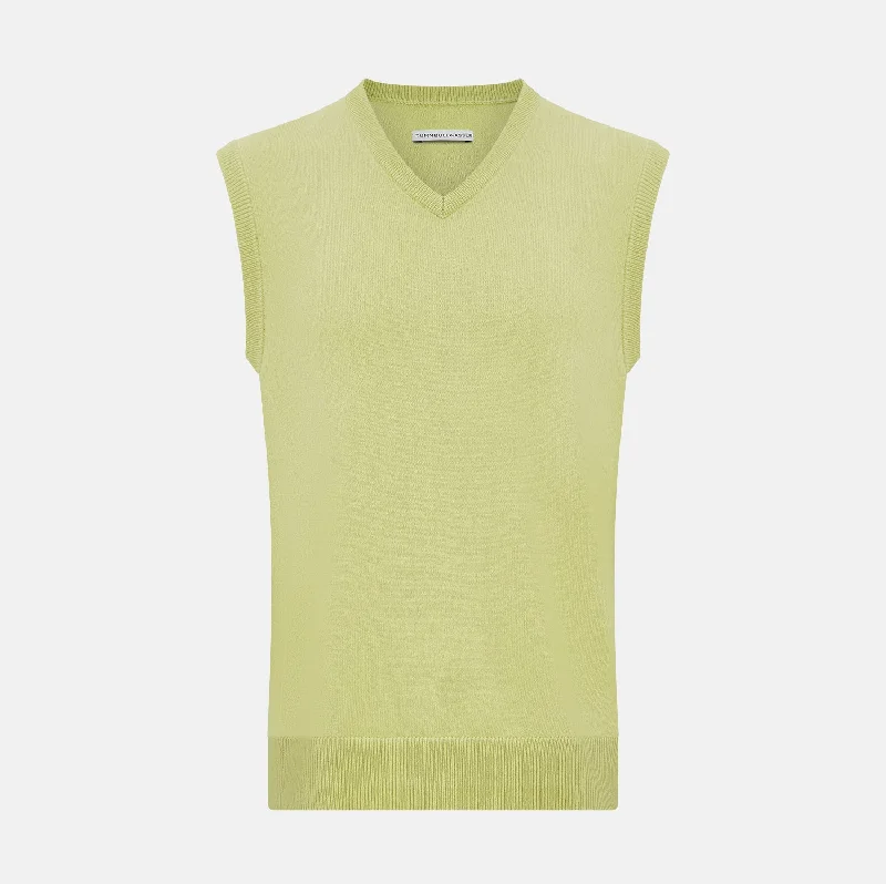 Melon Green V-neck Cashmere Vest