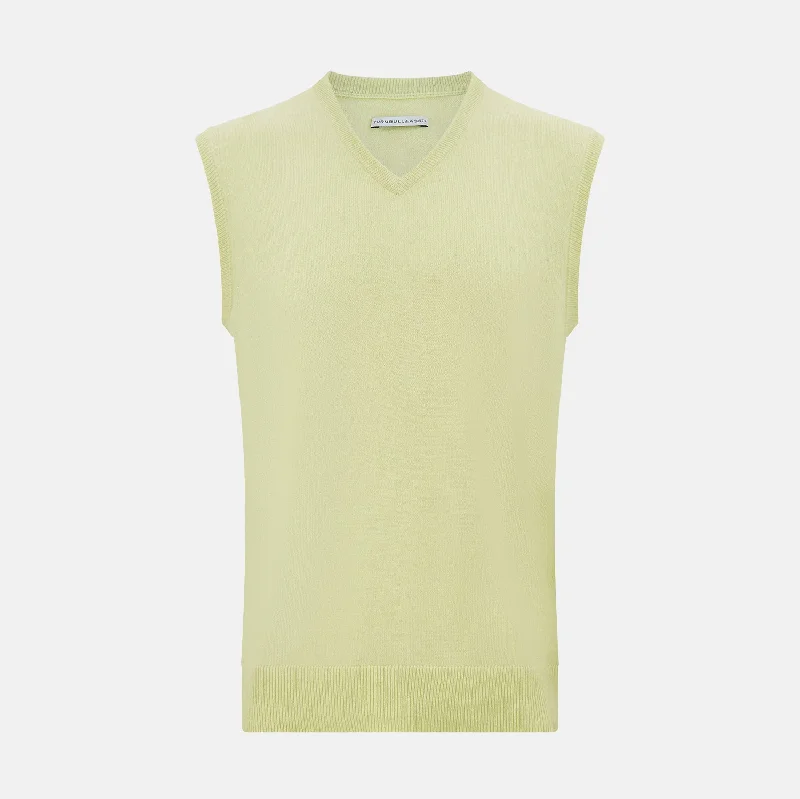 Melon Green V-neck Cashmere Vest