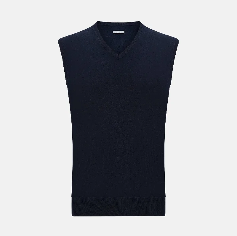 Navy Cashmere V-neck Vest