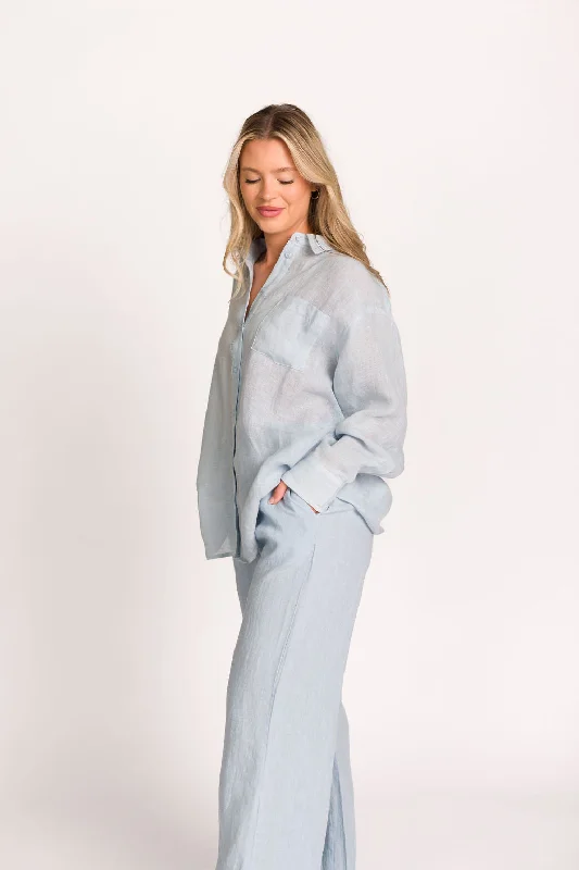 Pip Wide Leg Linen Pants in Light Blue