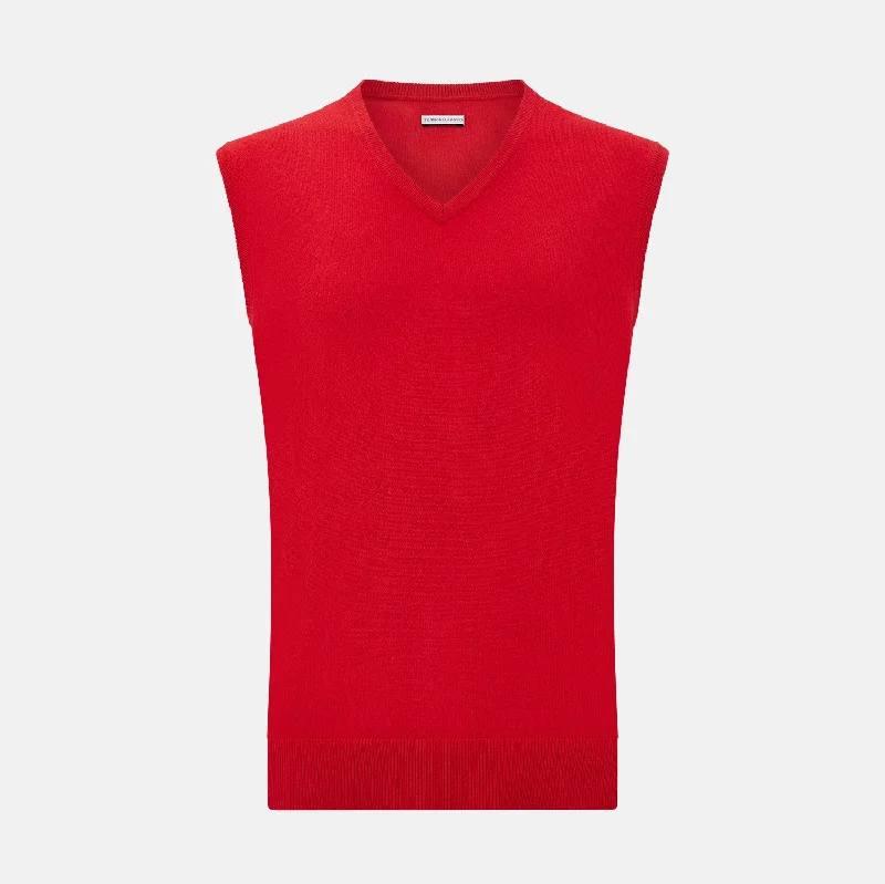 Red Cashmere V-Neck Vest