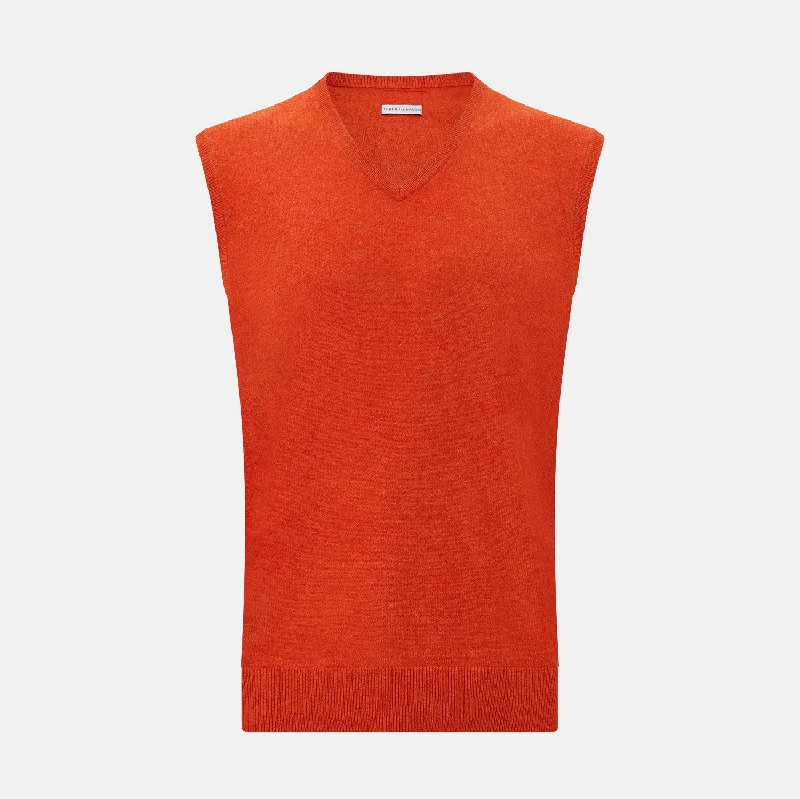 Red Orange Cashmere Sleeveless Vest