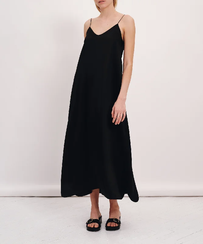 Silk Charmeuse Sleeveless Dress - Black