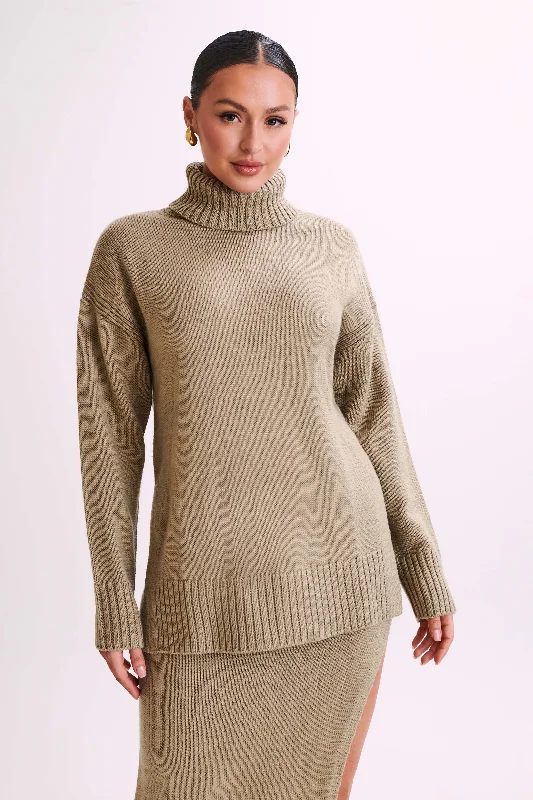 Brittany High Neck Knit Jumper - Taupe