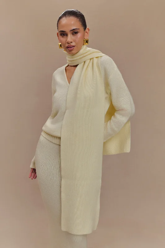 Ella V Neck Knit Jumper With Scarf - Ivory Marle