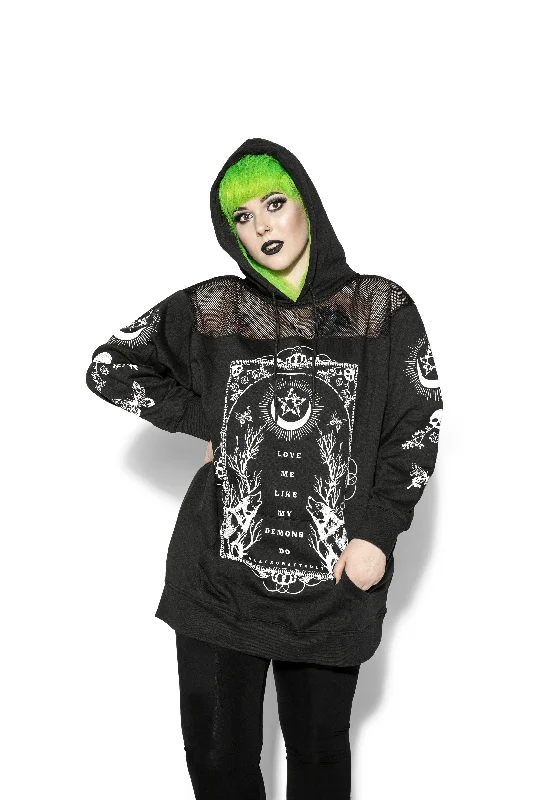 Love Me Like My Demons Do - Oversized Mesh Hoodie