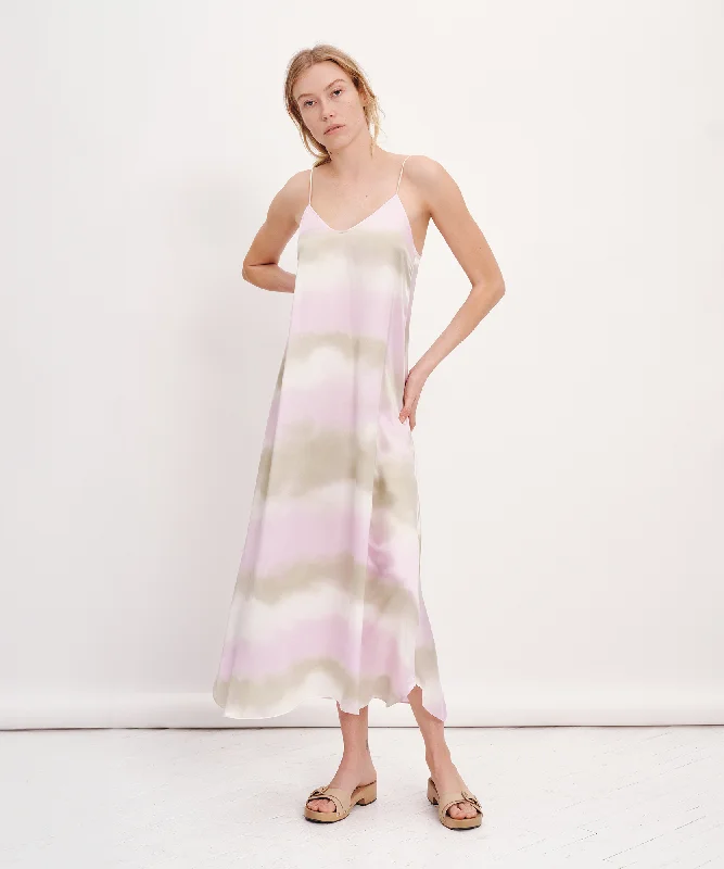 Silk Charmeuse with Watercolor Stripe Sleeveless Dress - Watercolor Stripe