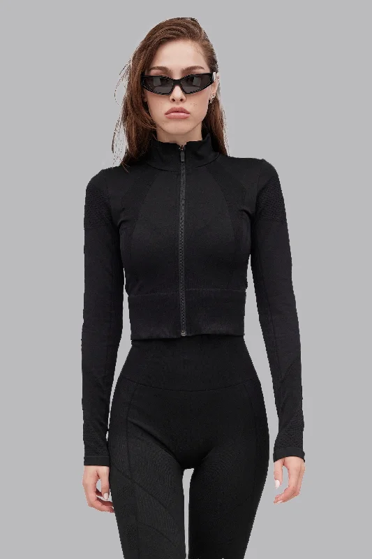 V_COMPRESS CROPPED SEAMLESS JACKET - Black