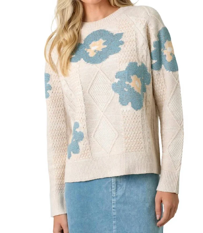 Floral Pattern Sweater In Oatmeal Mix