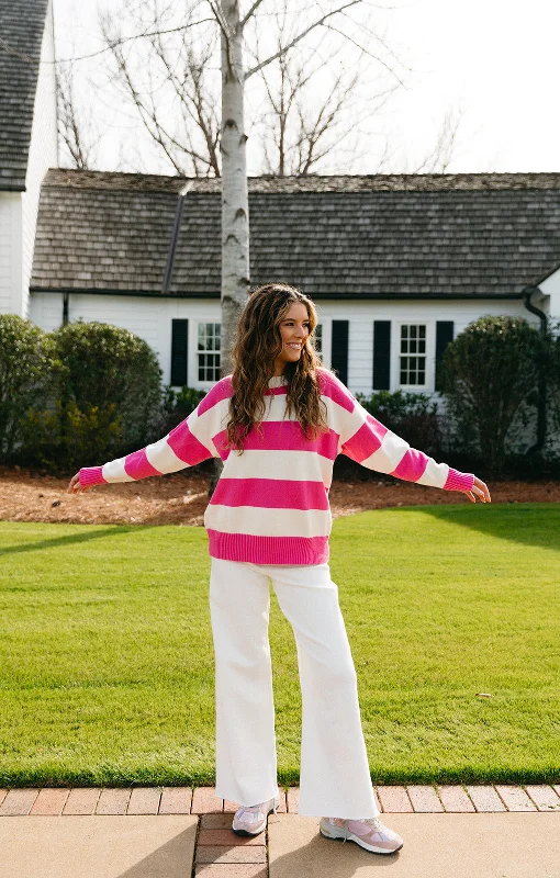 Sassy Striped Sweater - Pink/Cream