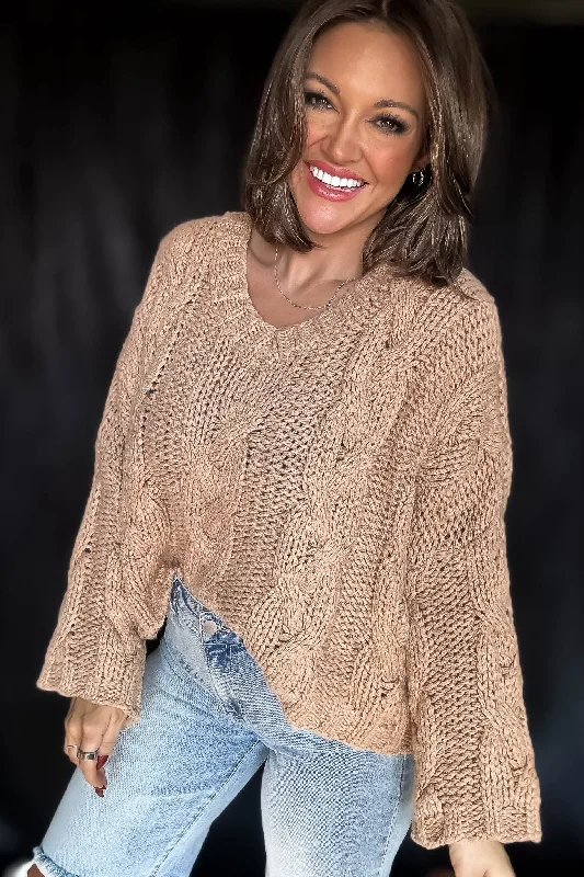 Sweater Weather Taupe Cable Sweater