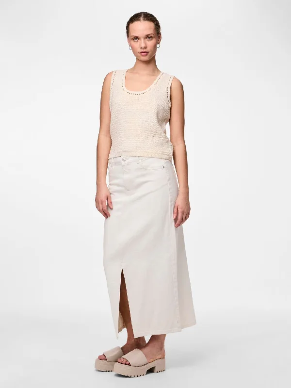 PCKENISE Long Skirt - Cloud Dancer