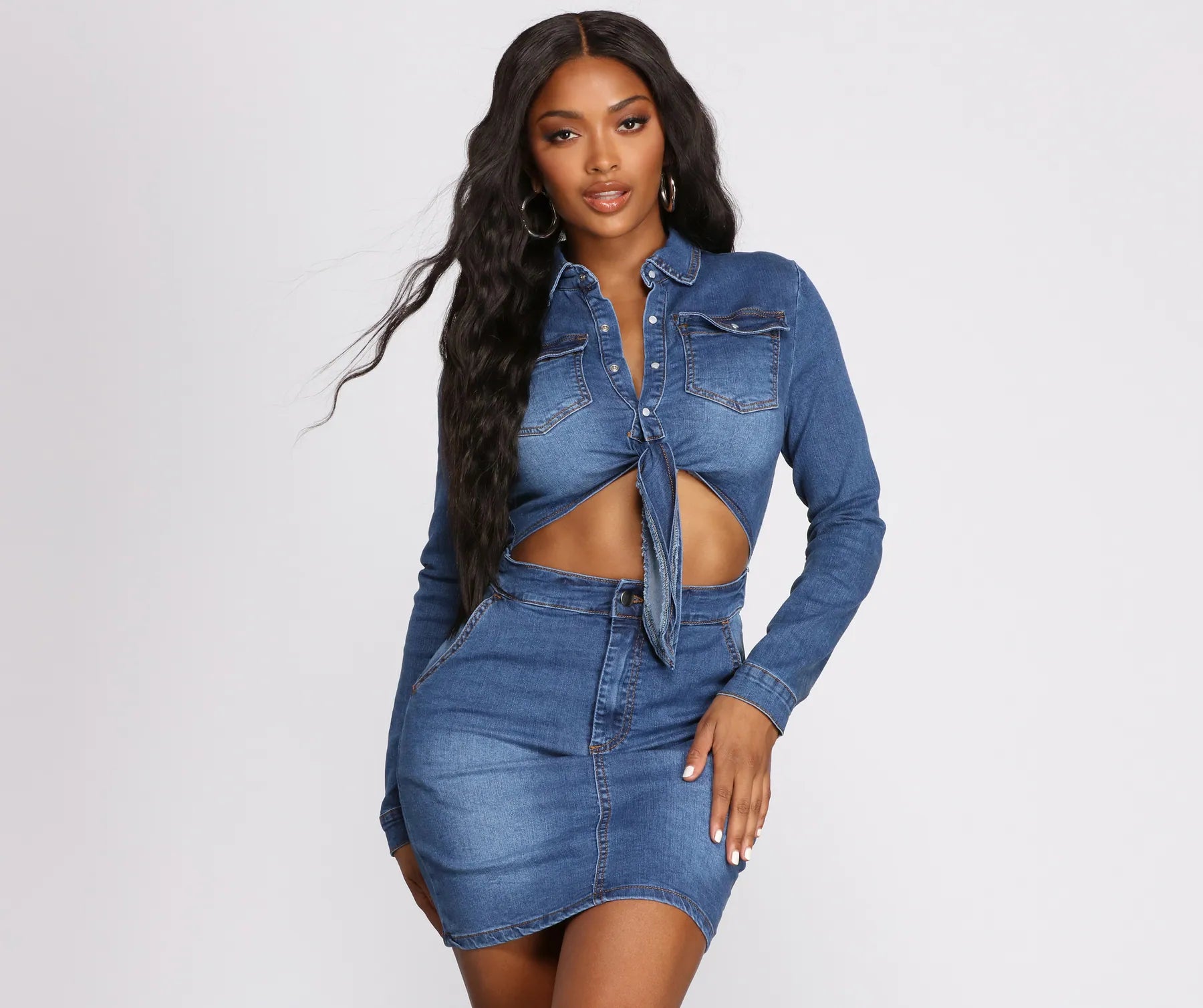 Denim Dreamer Tie Front Dress