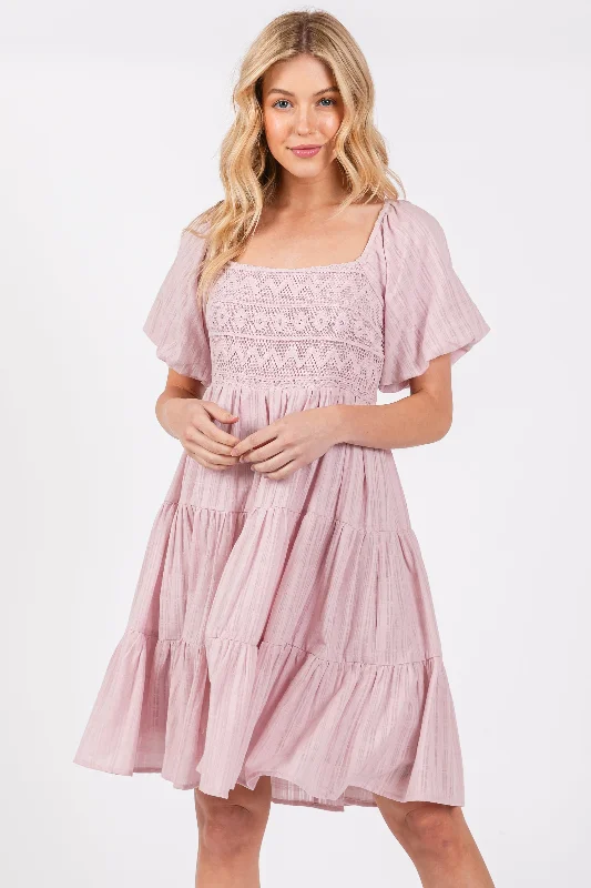 Light Pink Crochet Tiered Dress