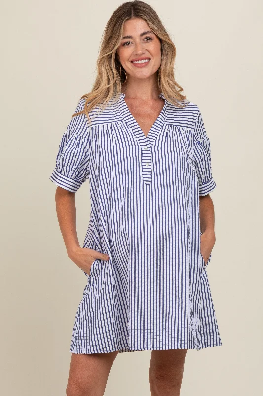 Navy Striped Maternity Shirt Dress