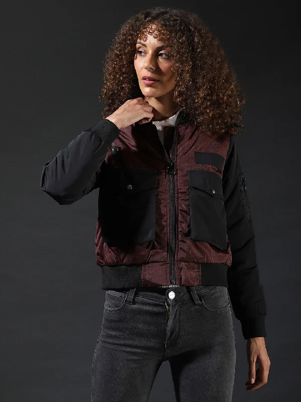 Campus Sutra Women Checks Stylish Casual Bomber Jacket