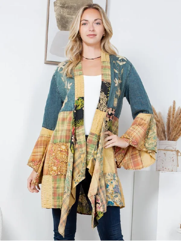 Denim Embroidered Patchwork Kimono