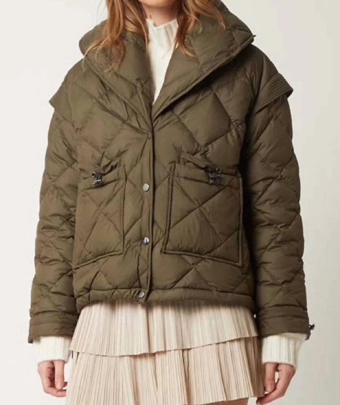 Fin Shoulder Puffy Jacket In Army Green