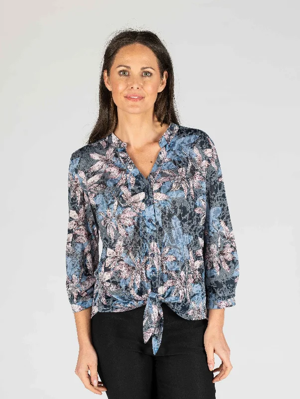 Floral Print Burn out blouse