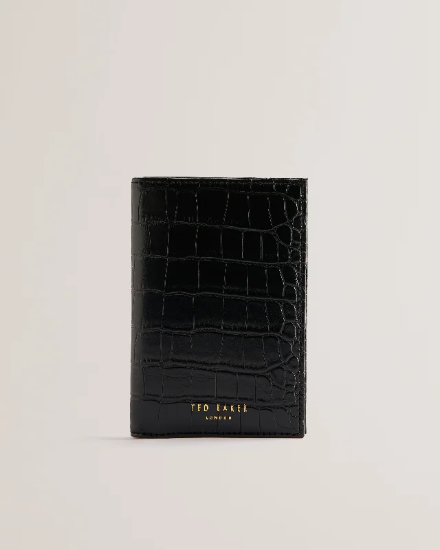 Kelliii Croc Effect Pouch And Passport Black