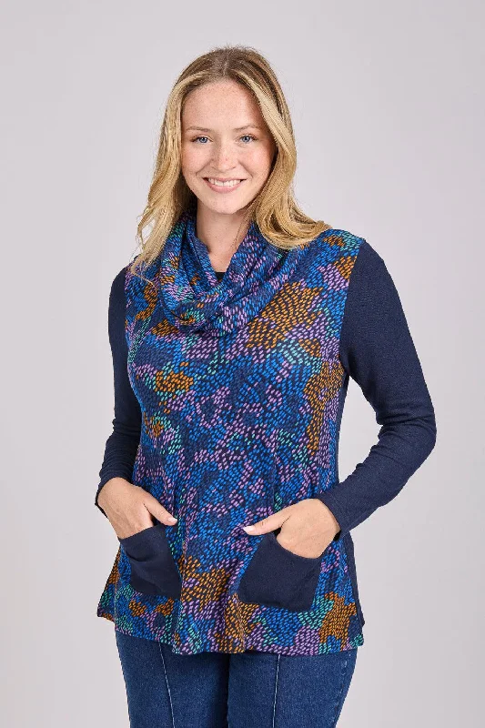 Multicolour print cowl neck top