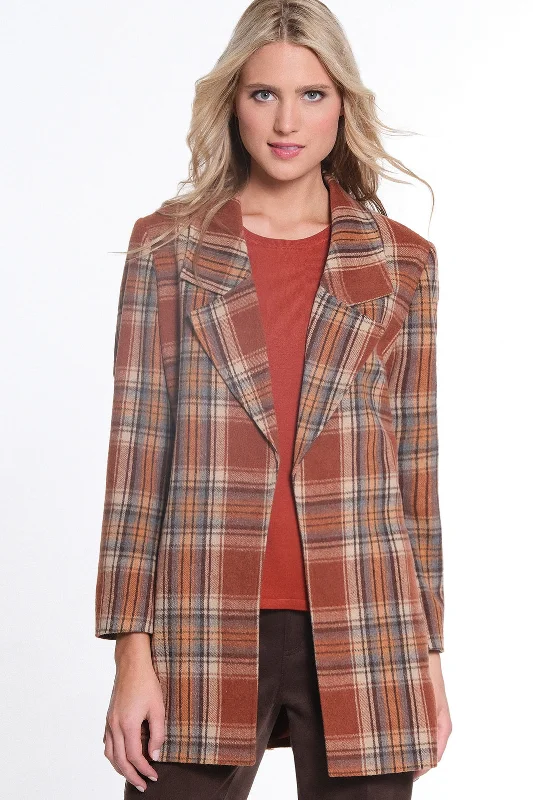 Rust Mix Checked Flannel Blazer by Multiples