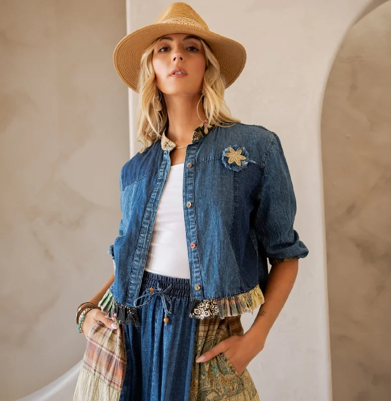 Western Boho Chic Cropped Denim Jacket