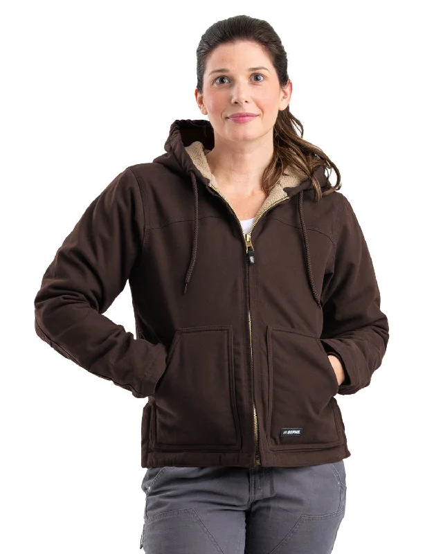 Berne Ladies Dark Brown 100% Cotton Ladies Hooded Coat Sherpa