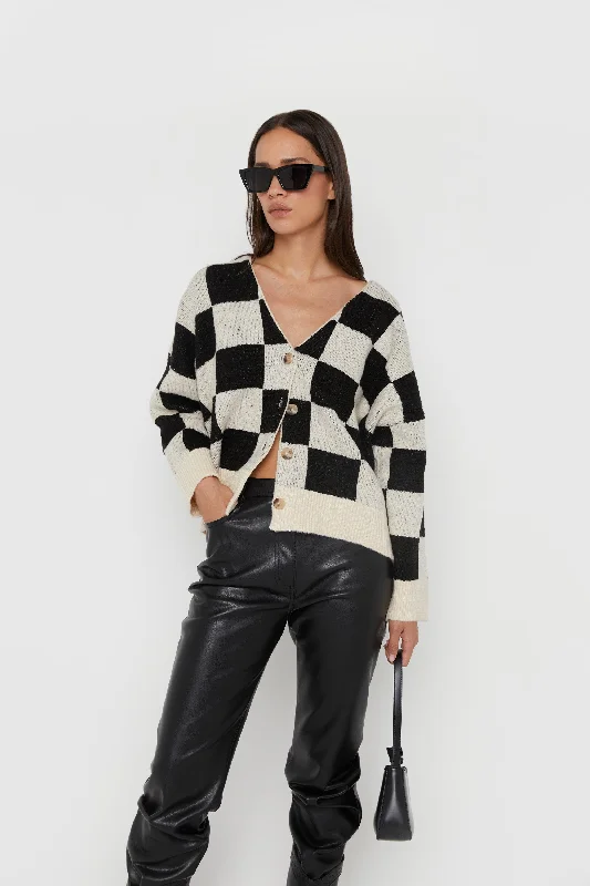 CHECKERED BUTTON FRONT CARDIGAN