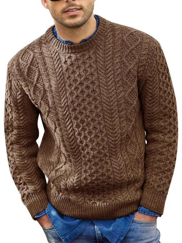 Knitted Round Neck Cable Men Pullover Sweater