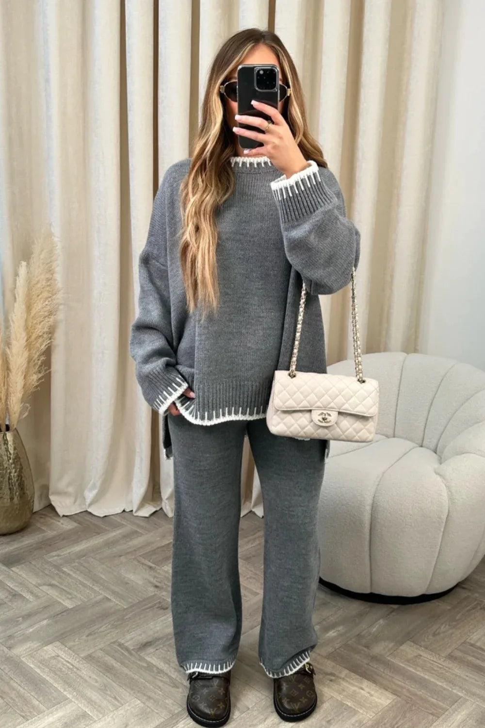 Loose Stripes Women Pants Sweater Set