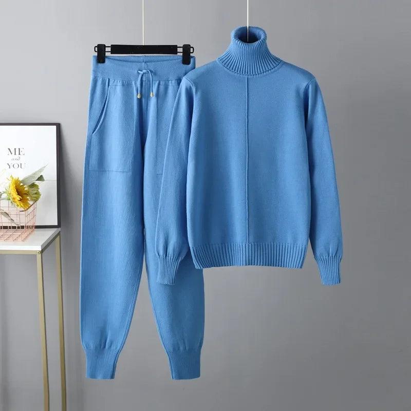 Women Turtleneck Harem Pants Sweater Set